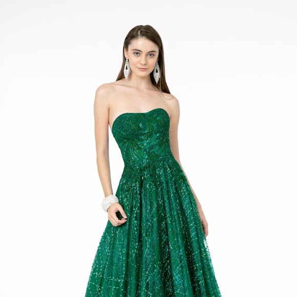 NEW LONG OFF THE SHOULDER SLEEVELESS A-LINE GLITTER GOWN WITH ZIPPER BACK GL2921 - Picture 1 of 11